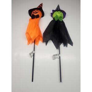 Halloween Pumpkin And Witch On A Stick Decorations